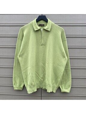 Loro Piana Men’s Sweater Polo Long Sleeve Sz 52 Green Button 100% Cashmere Italy